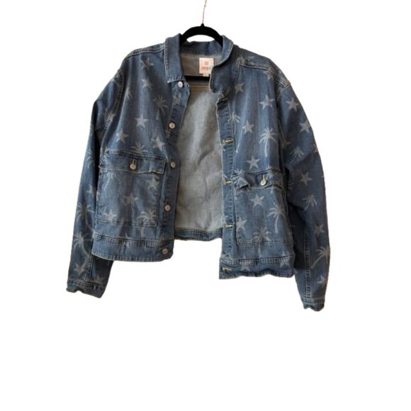 Lularoe Kenny Stars and Palm Trees Jean Jacket 2XL - Picture 2 of 6